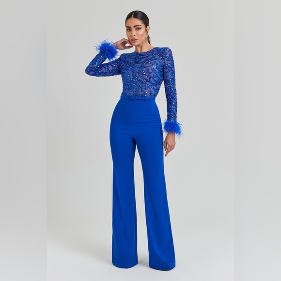 NADINE MERABI Blue Sequin Jumpsuit - Picture 2 of 5